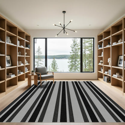 Modern Black Gray Vertical Stripe Rug