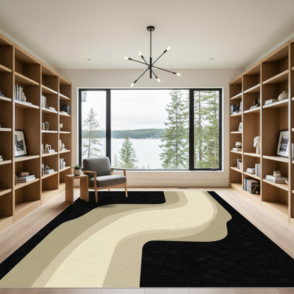Subtle Cream Layered Flowing Curve Rug