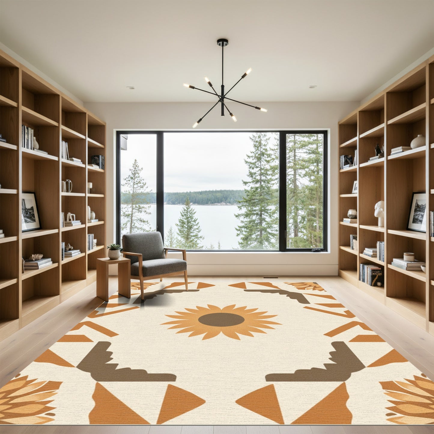 Earthy Sunflower Geometric Frame Rug