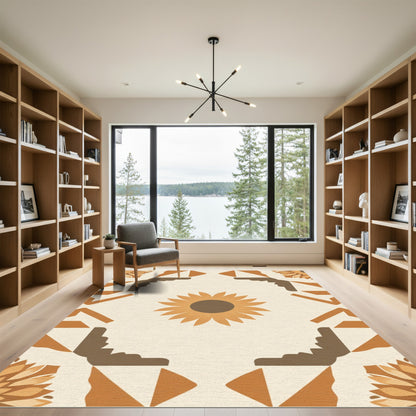 Earthy Sunflower Geometric Frame Rug