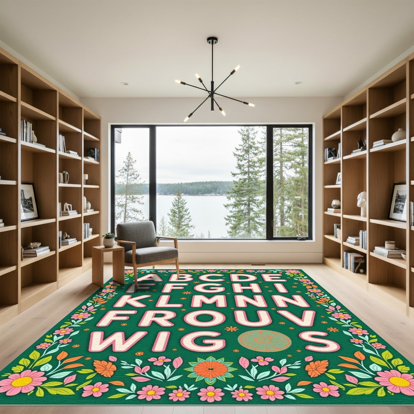 Pink Floral Alphabet Garden Rug