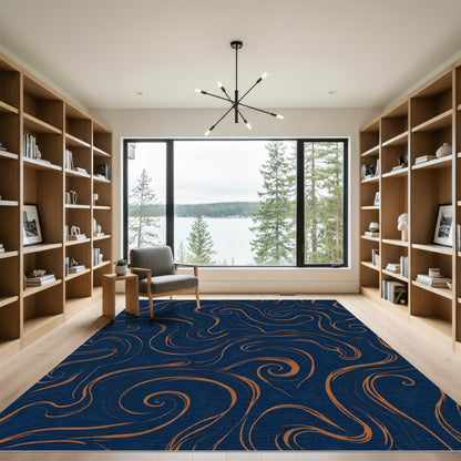 Navy Copper Swirl Abstraction Rug