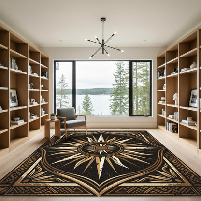 Celestial Gold Sunburst Embellished Rug