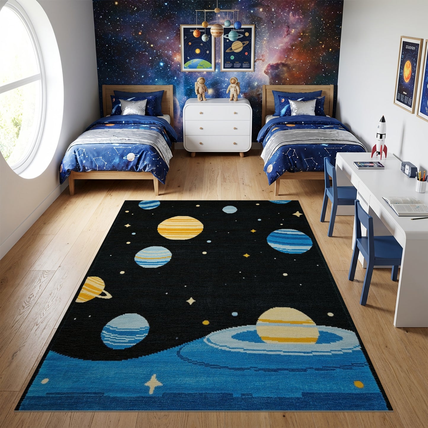 Cosmic Striped Planets Stars Rug