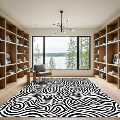 Abstract Black White Swirl Rug