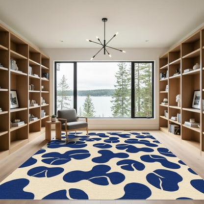 Deep Blue Organic Blob Composition Rug