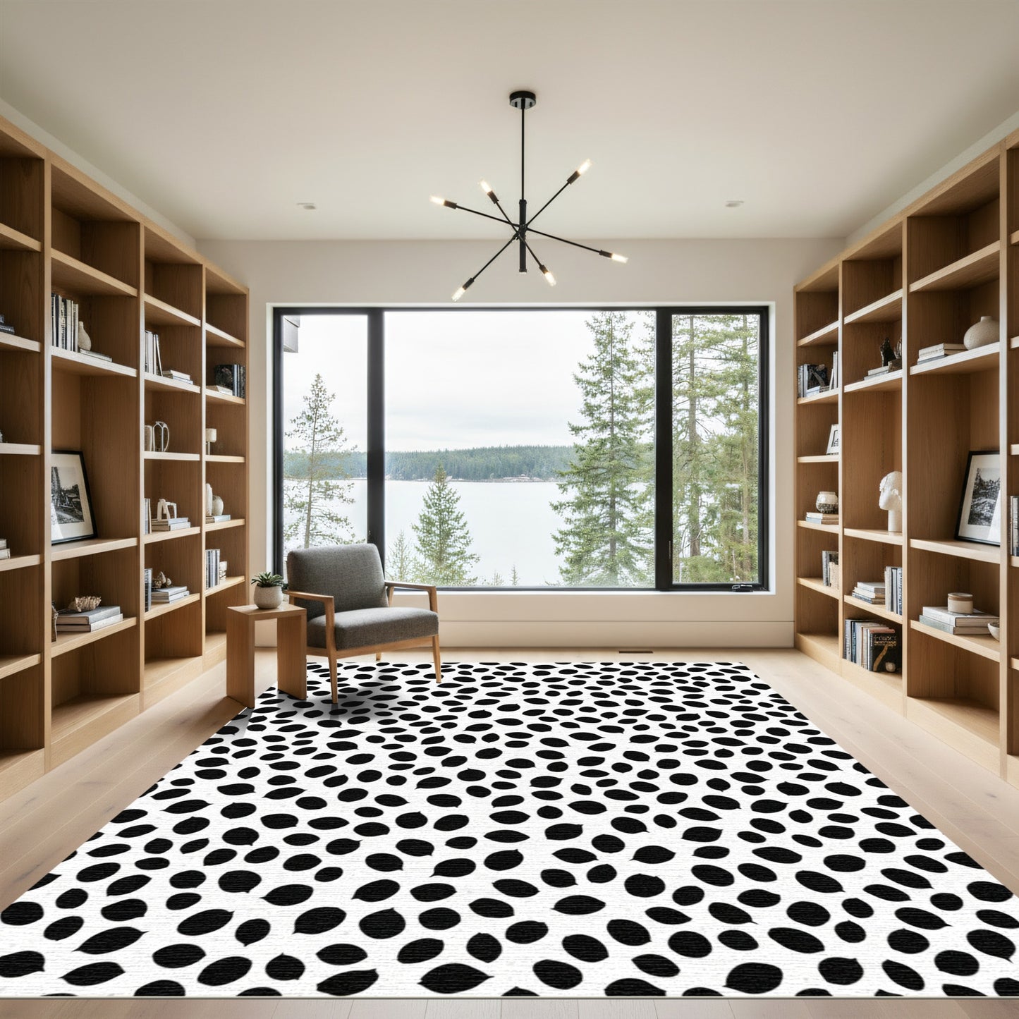 Scattered Black Oval Modern Rug