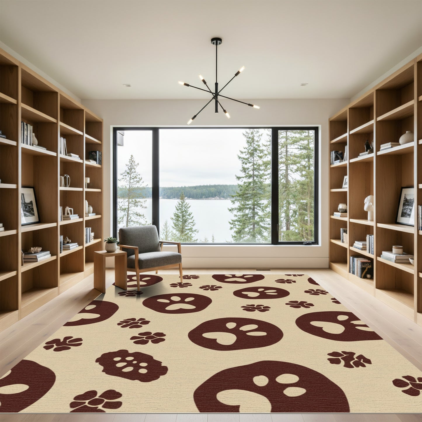Brown Paw Print Floral Scatter Rug