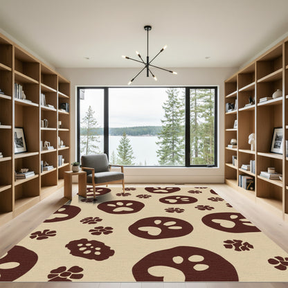 Brown Paw Print Floral Scatter Rug