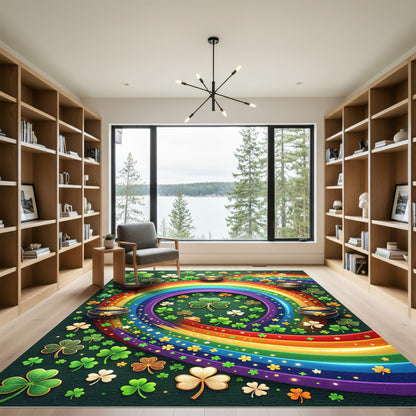 Vibrant Rainbow Shamrock Gold Coin Swirl Rug
