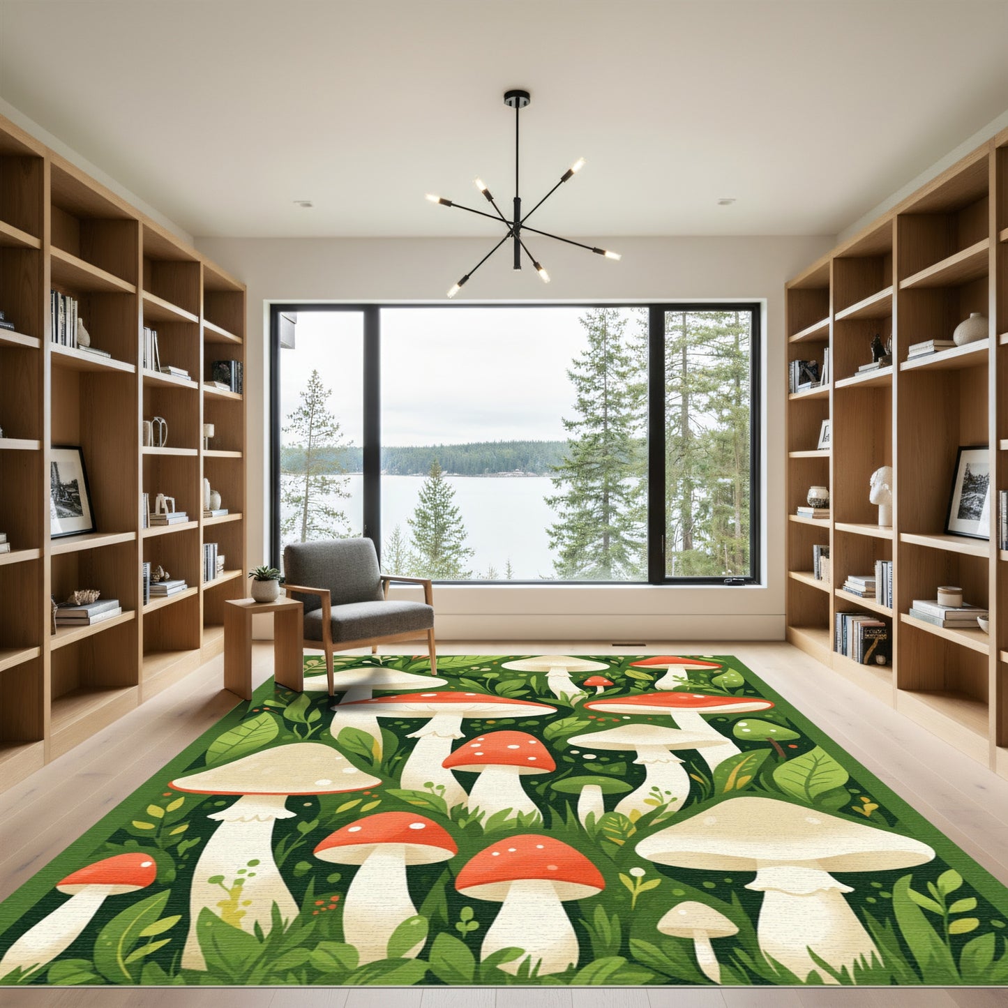 Whimsical Forest Mushroom Gathering Rug