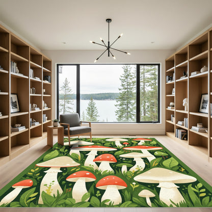 Whimsical Forest Mushroom Gathering Rug