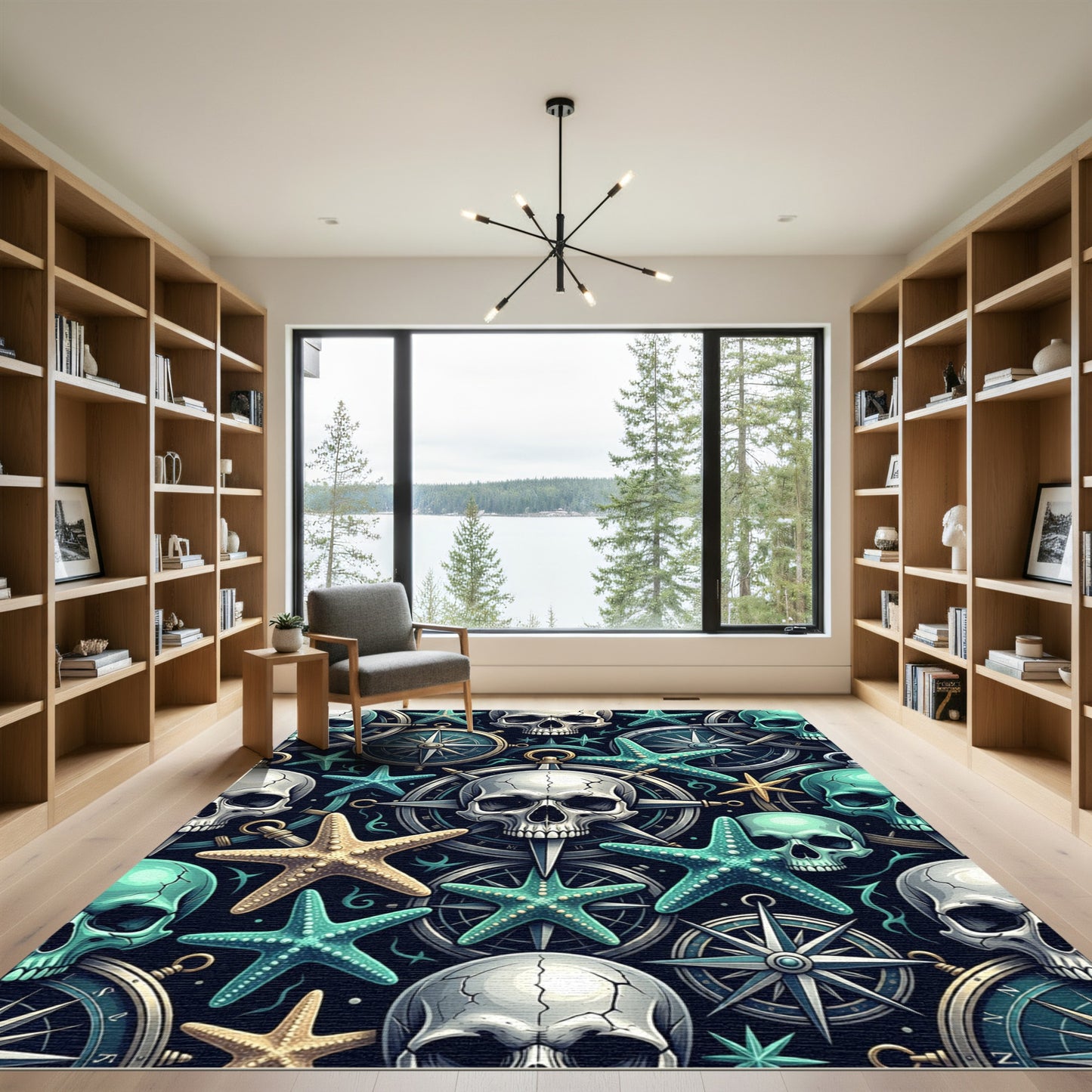 Gothic Nautical Compass Skull Starfish Rug
