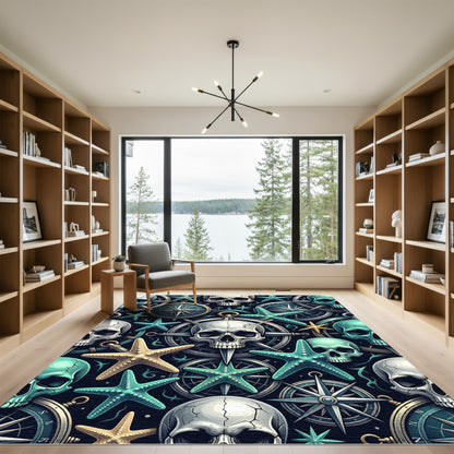 Gothic Nautical Compass Skull Starfish Rug