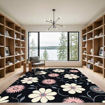 Cream Pink Daisy Floral Vine Rug