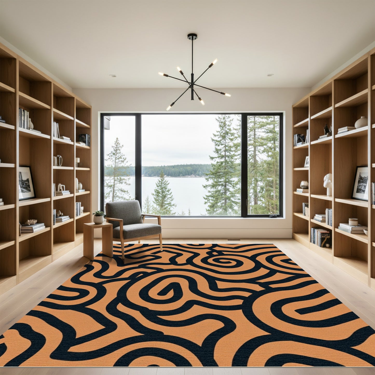 Terracotta Black Abstract Swirl Rug
