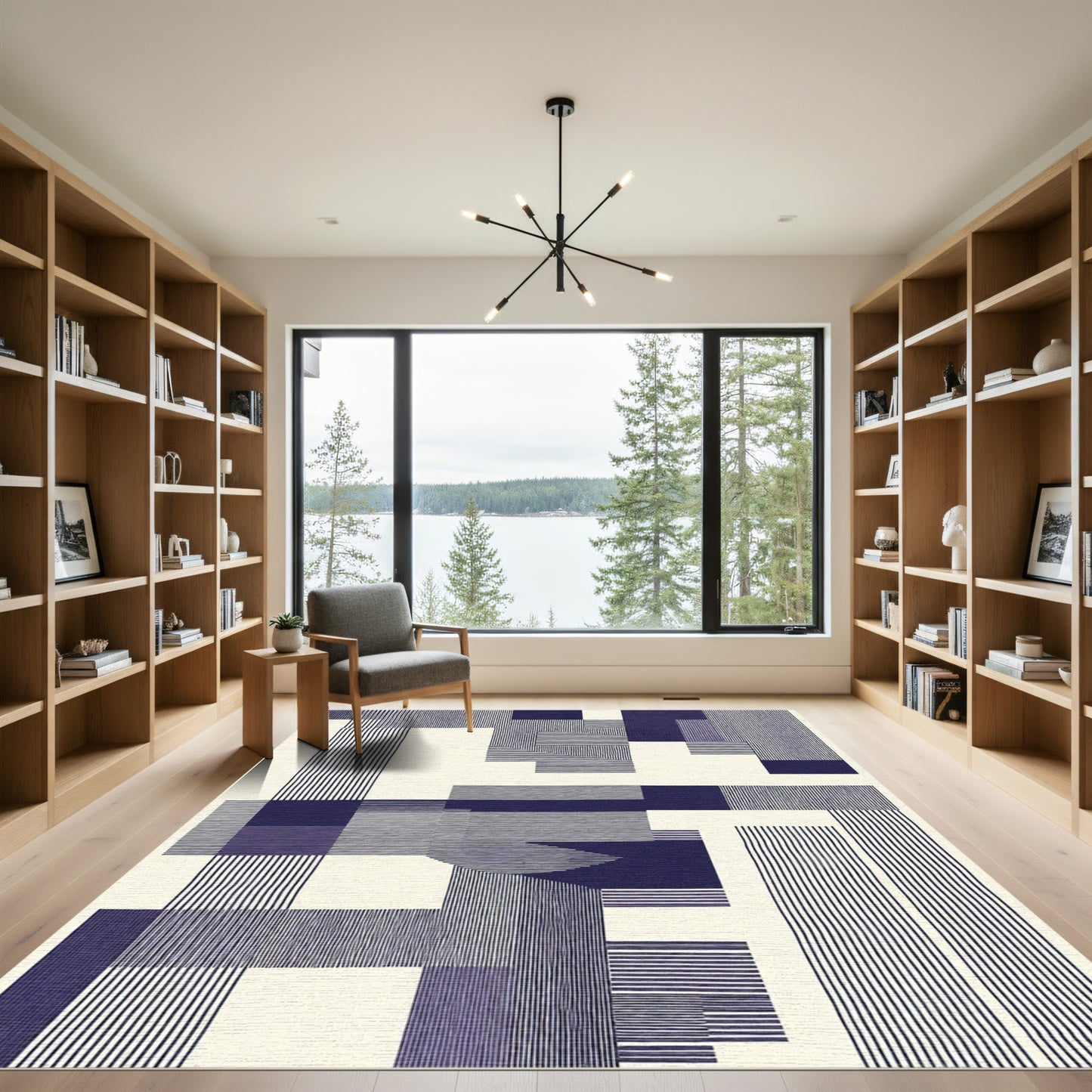 Midnight Navy Geometric Abstract Composition Rug