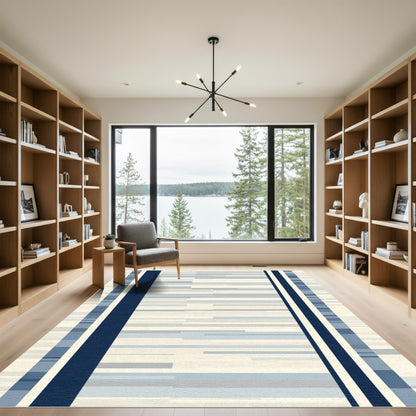 Navy Blue Horizontal Stripe Abstract Rug