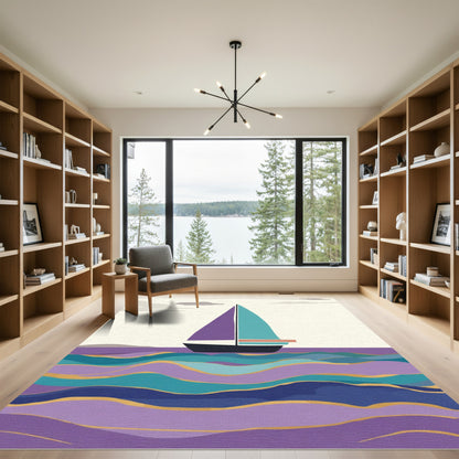 Purple Teal Sailboat Ocean Waves Rug