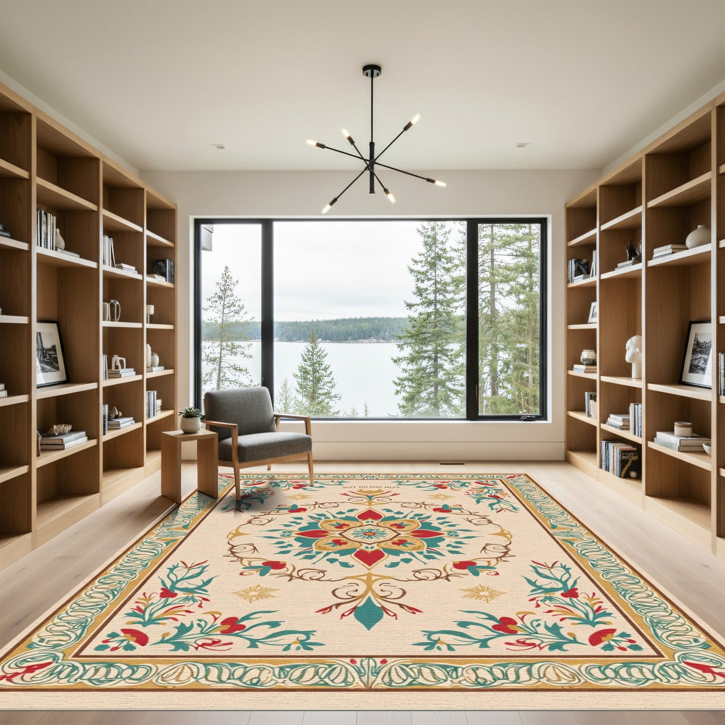 Rich Red Teal Floral Medallion Rug