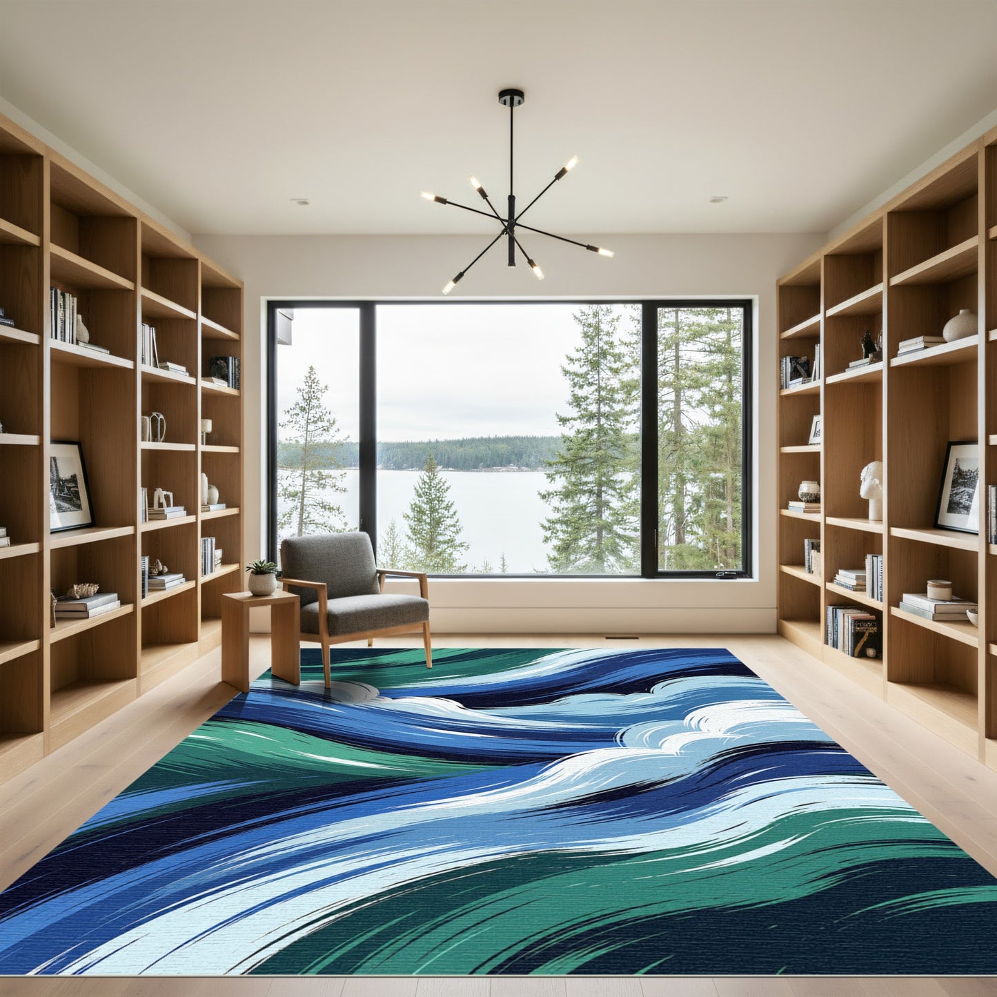 Deep Blue Emerald Swirl Waves Rug