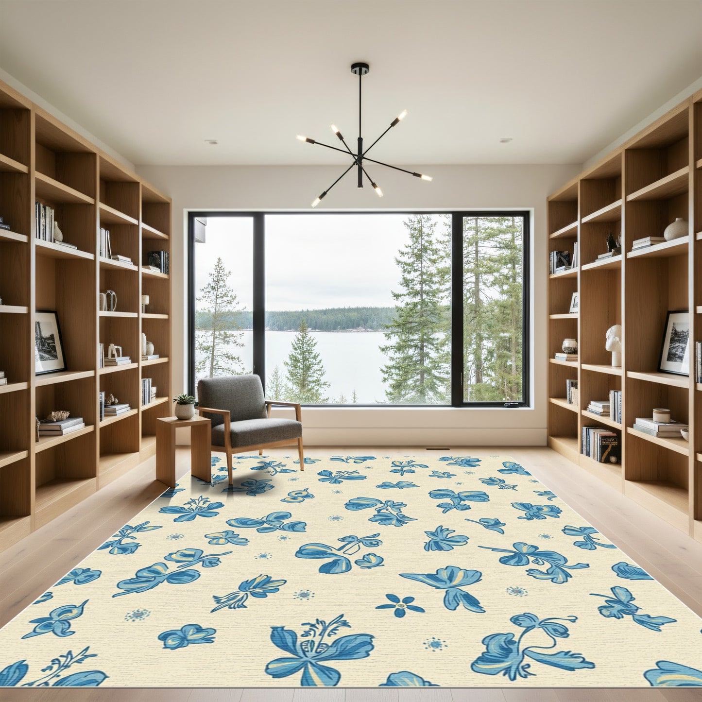 Blue Flowing Floral Scatter Rug