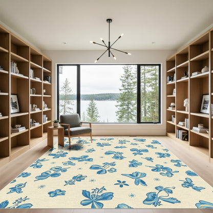 Blue Flowing Floral Scatter Rug
