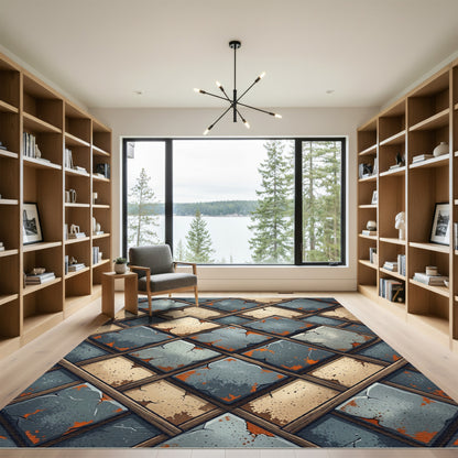 Rustic Cracked Stone Diamond Weave Rug