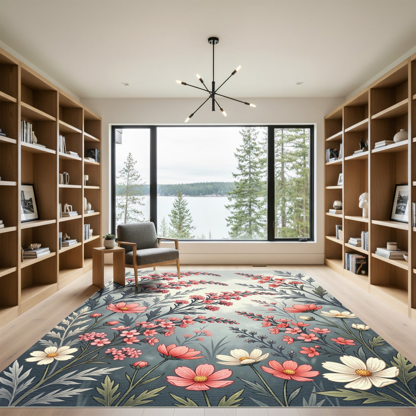 Soft Pink Meadow Floral Botanical Rug