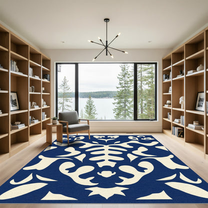 Deep Blue Abstract Organic Splatter Rug