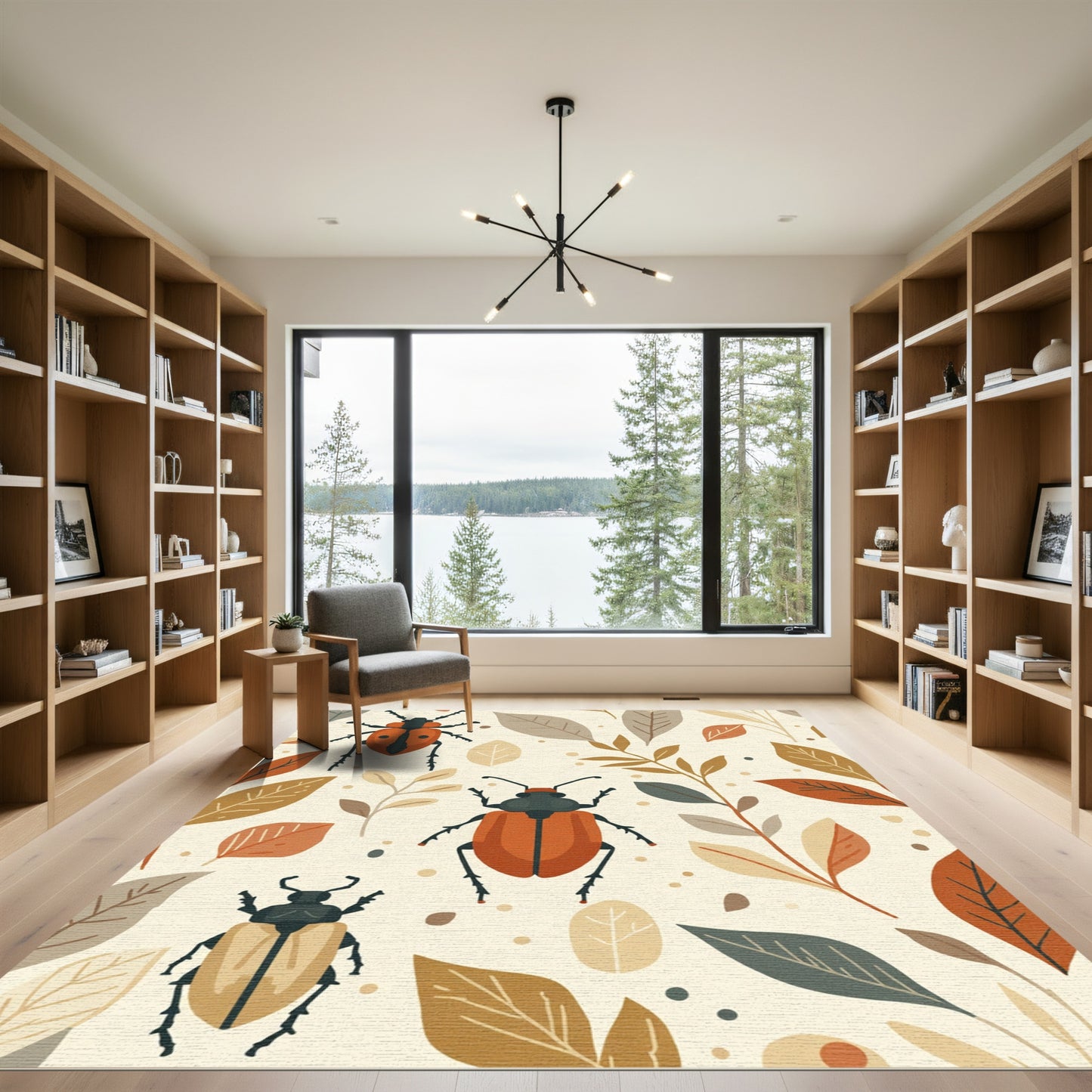 Warm Earthy Insects Botanical Illustration Rug