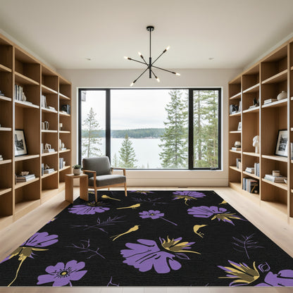 Purple Golden Bird Floral Meadow Rug