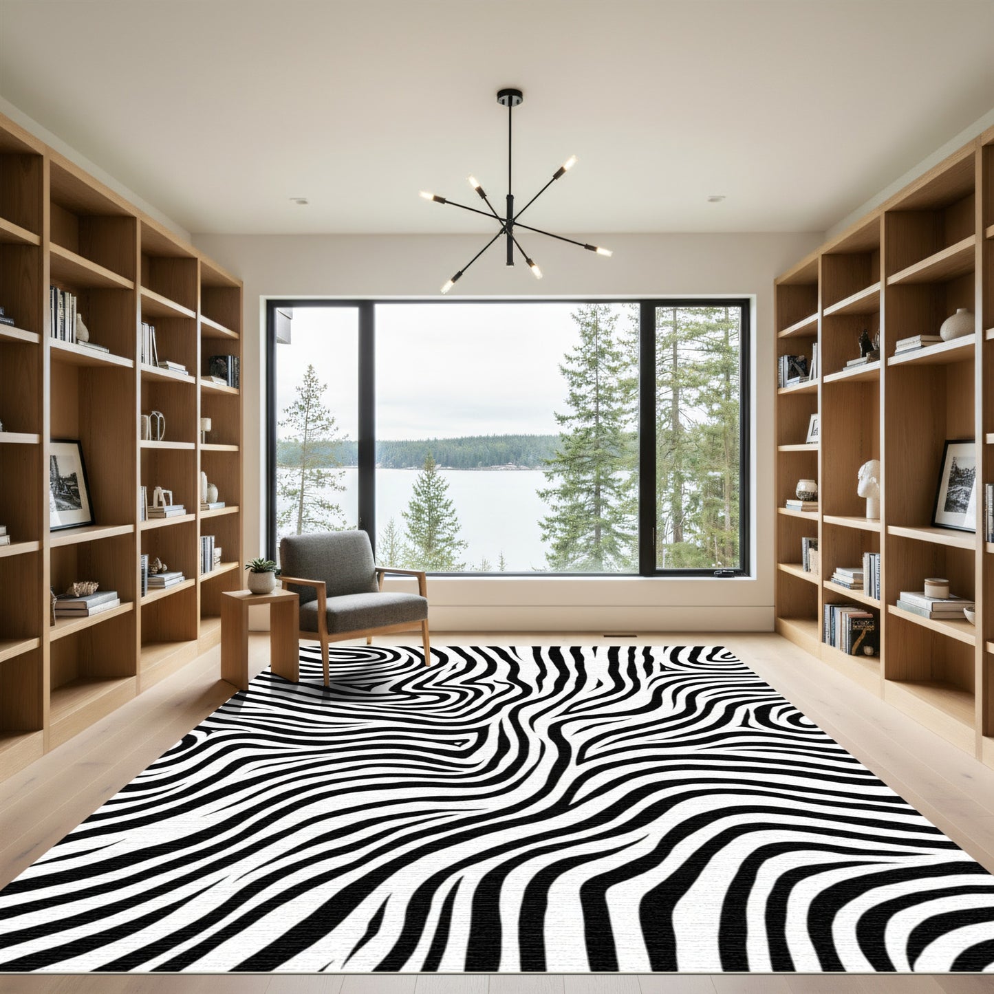 Bold Black White Swirl Stripe Rug