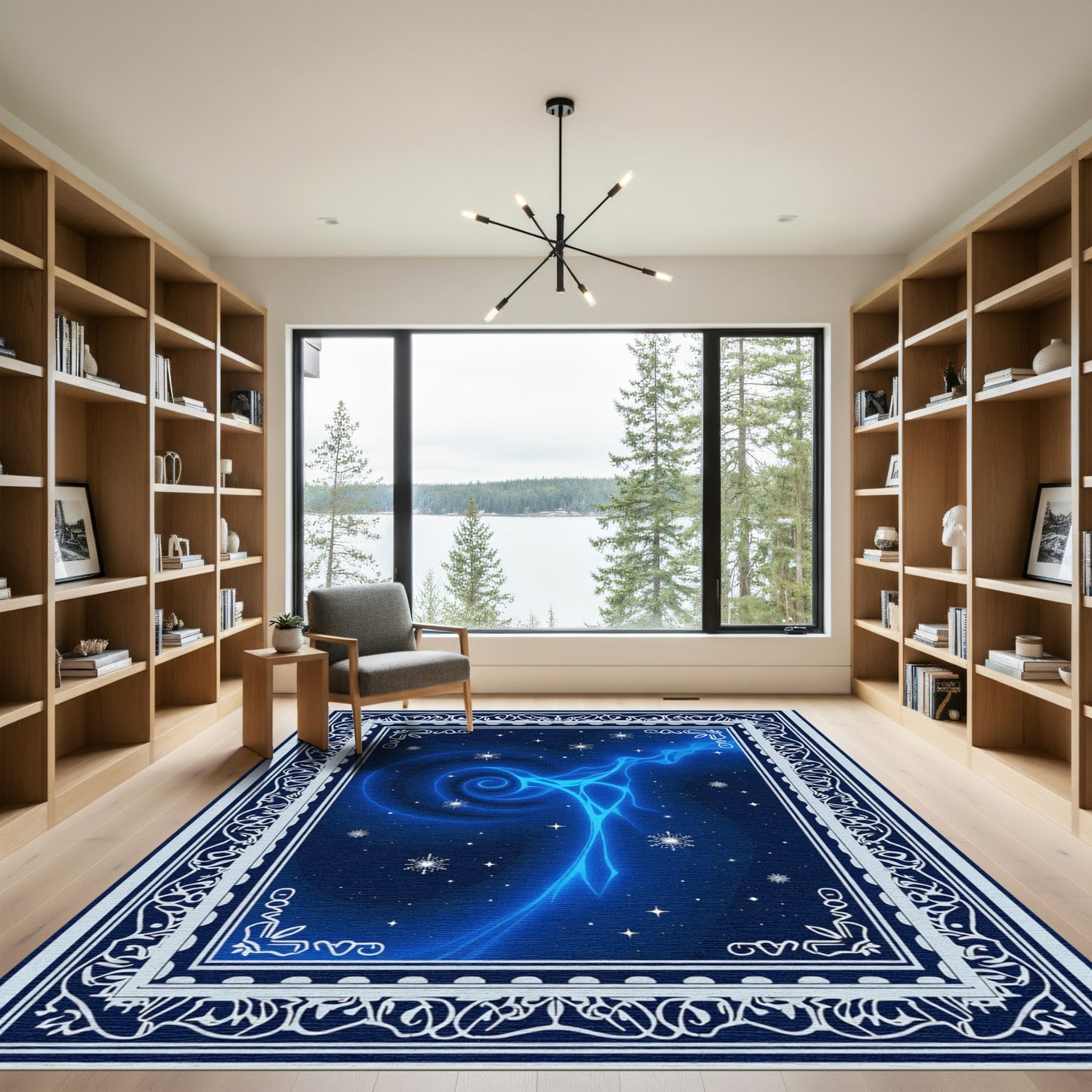 Radiant Blue Swirl Starry Night Rug