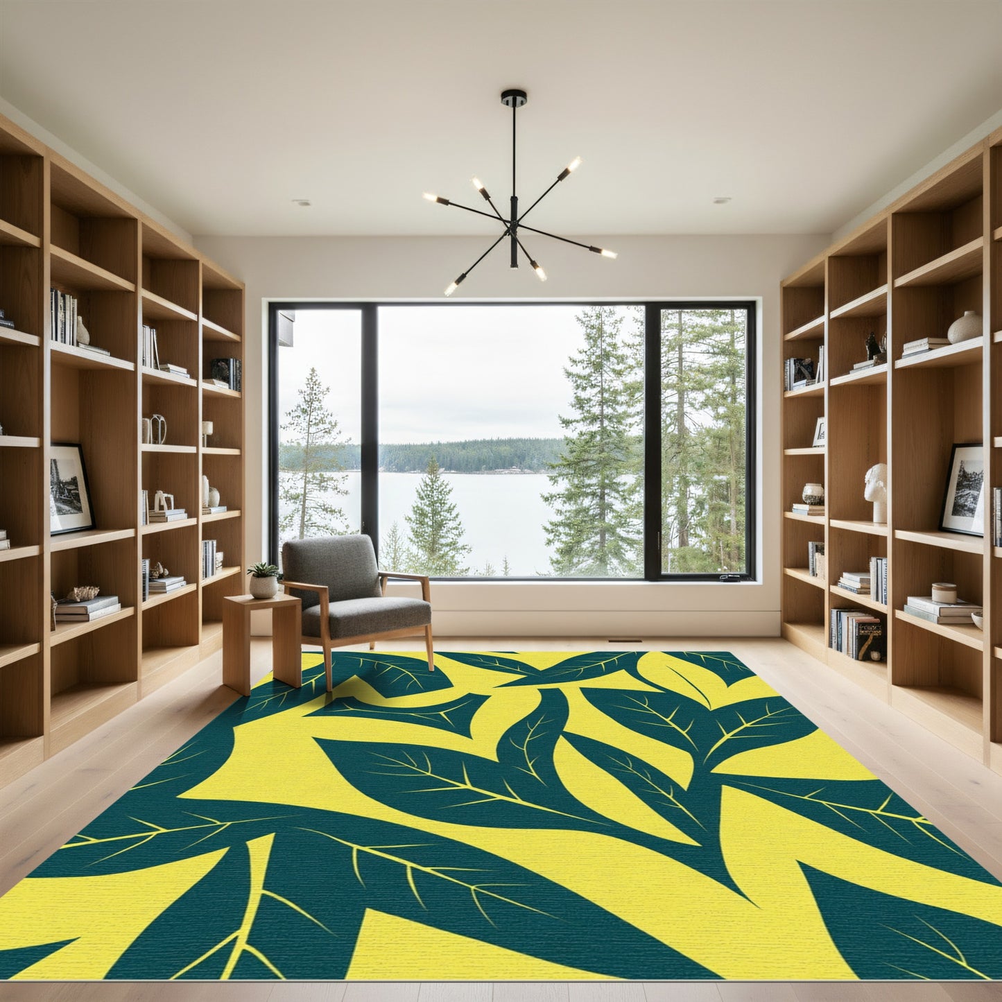 Teal Dark Leafy Organic Yellow Rug