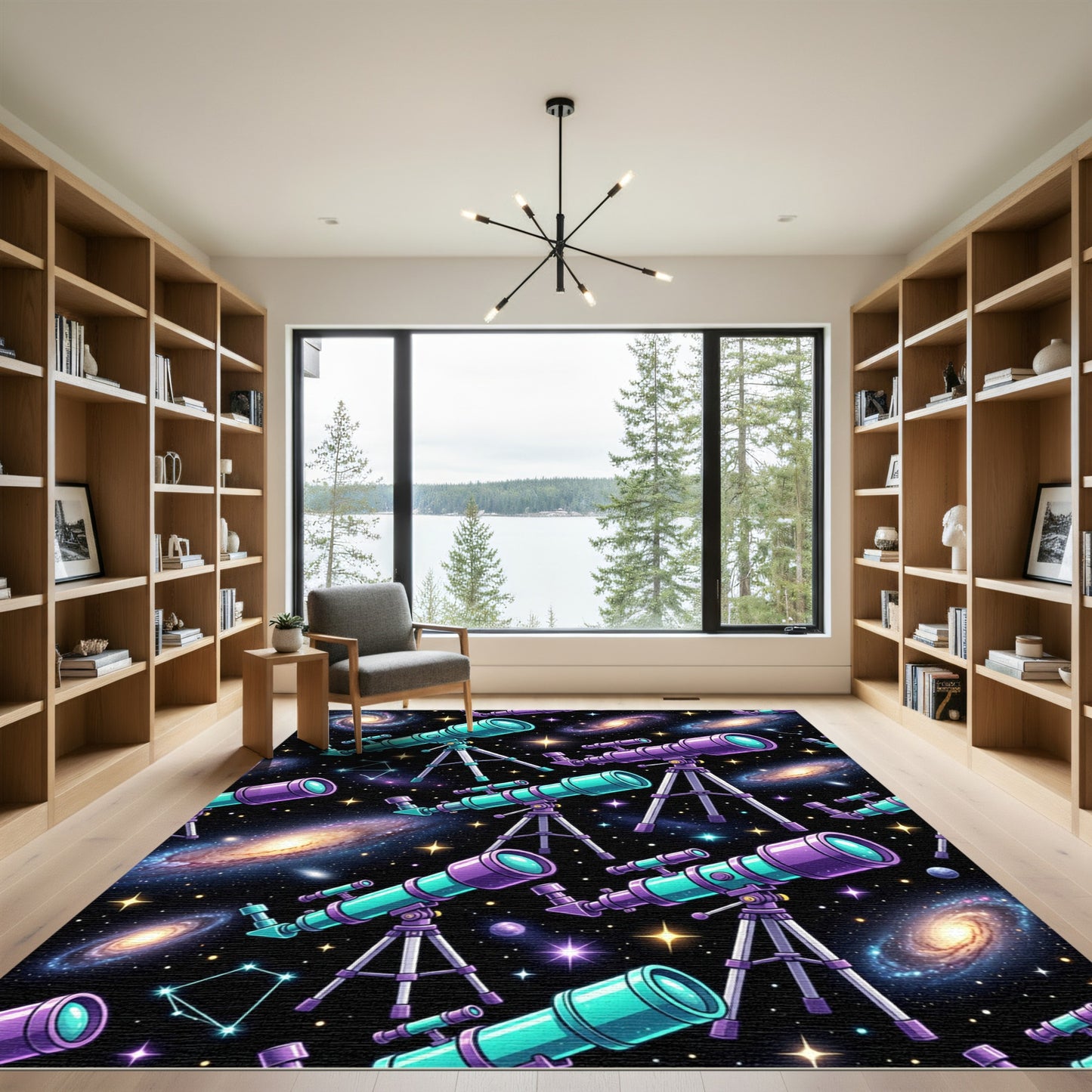 Cosmic Teal Purple Telescope Galaxy Starry Rug