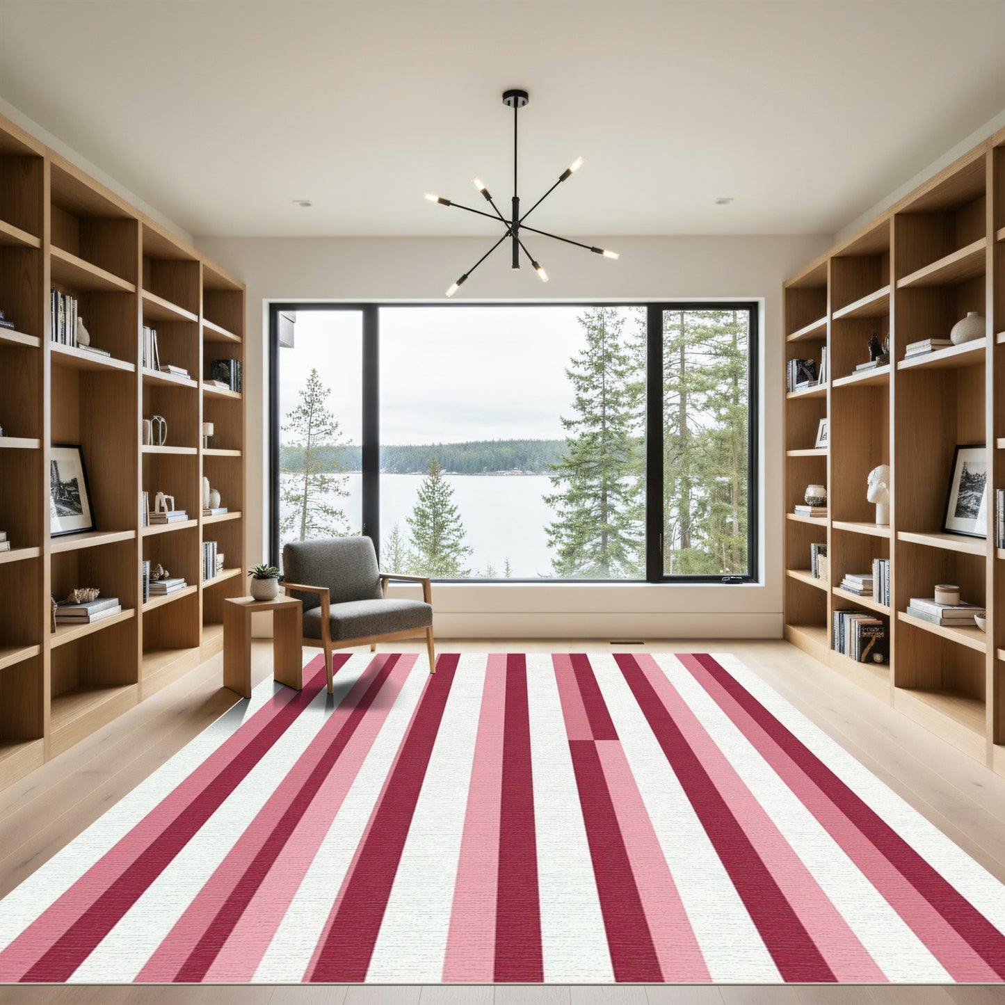 Crimson Pink White Vertical Stripe Rug