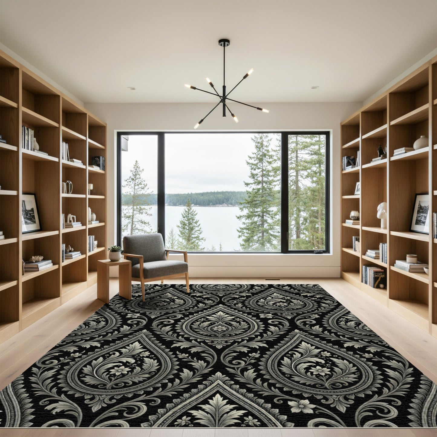 Monochromatic Paisley Floral Brocade Rug