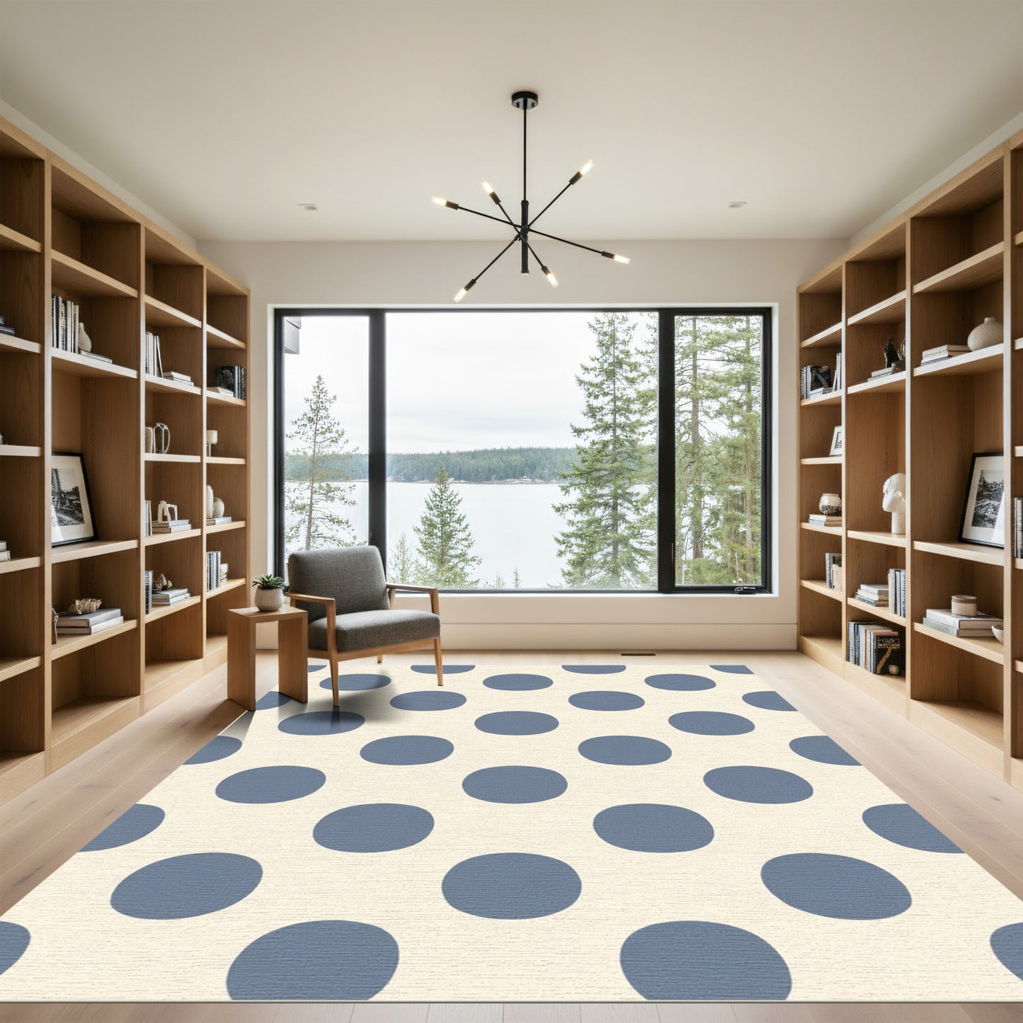 Indigo Polka Dot Grid Rug
