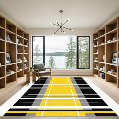 Modern Yellow Black Gray Plaid Rug