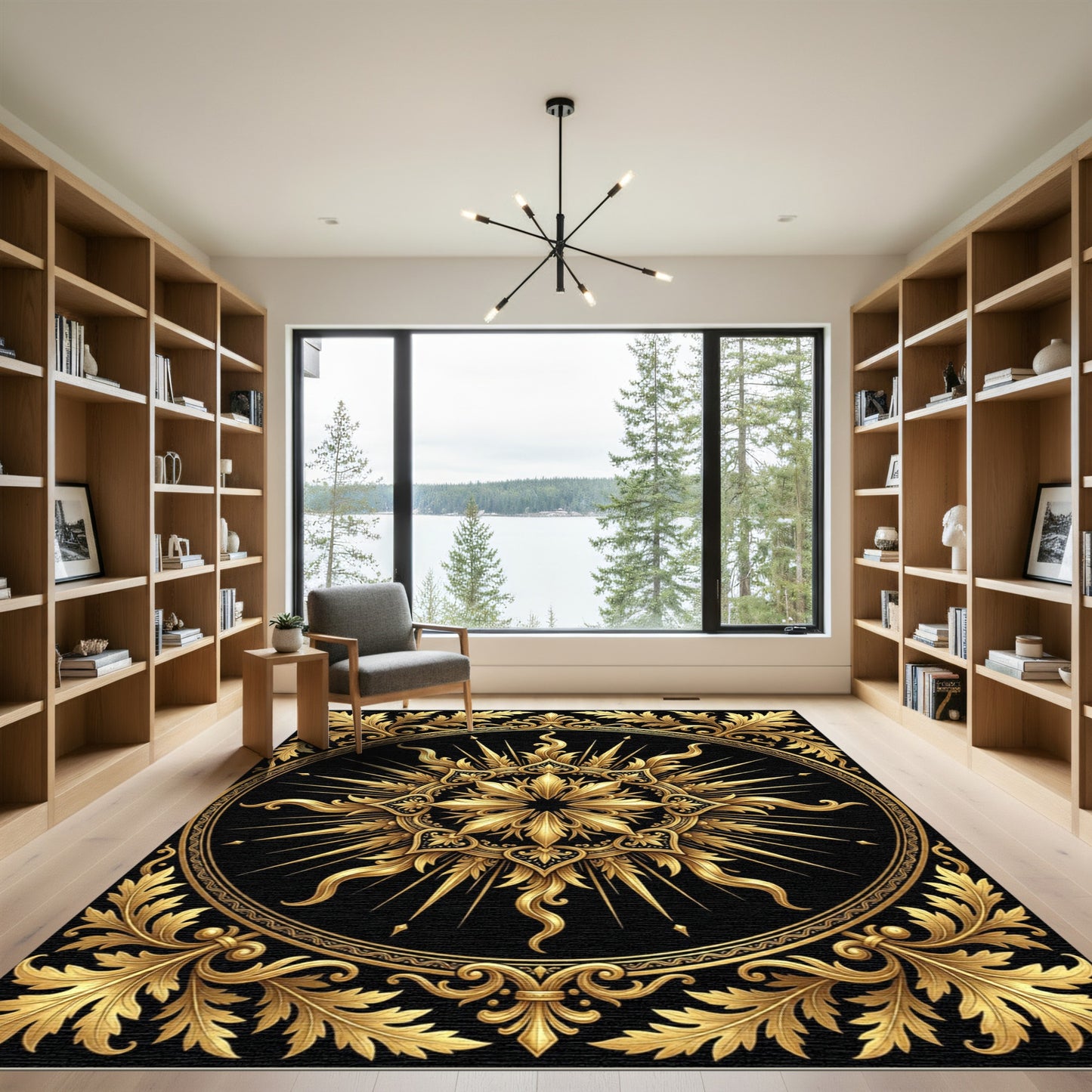 Ornamental Gold Baroque Sunburst Medallion Rug