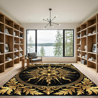Ornamental Gold Baroque Sunburst Medallion Rug