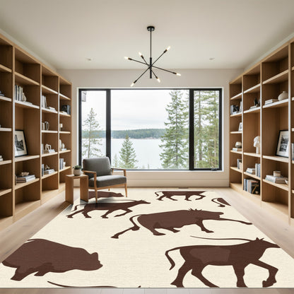Brown Herd Silhouette Cave Painting Rug