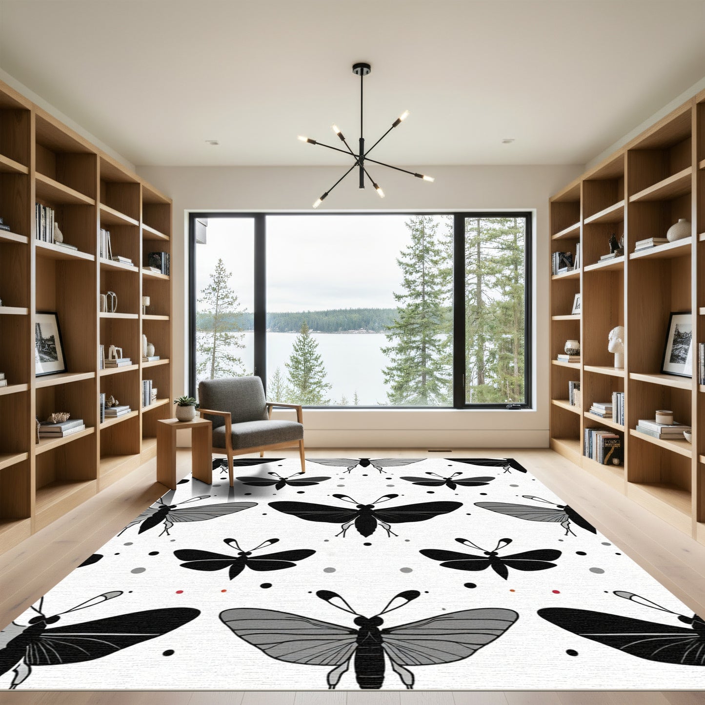 Monochromatic Butterfly Garden Dots Rug