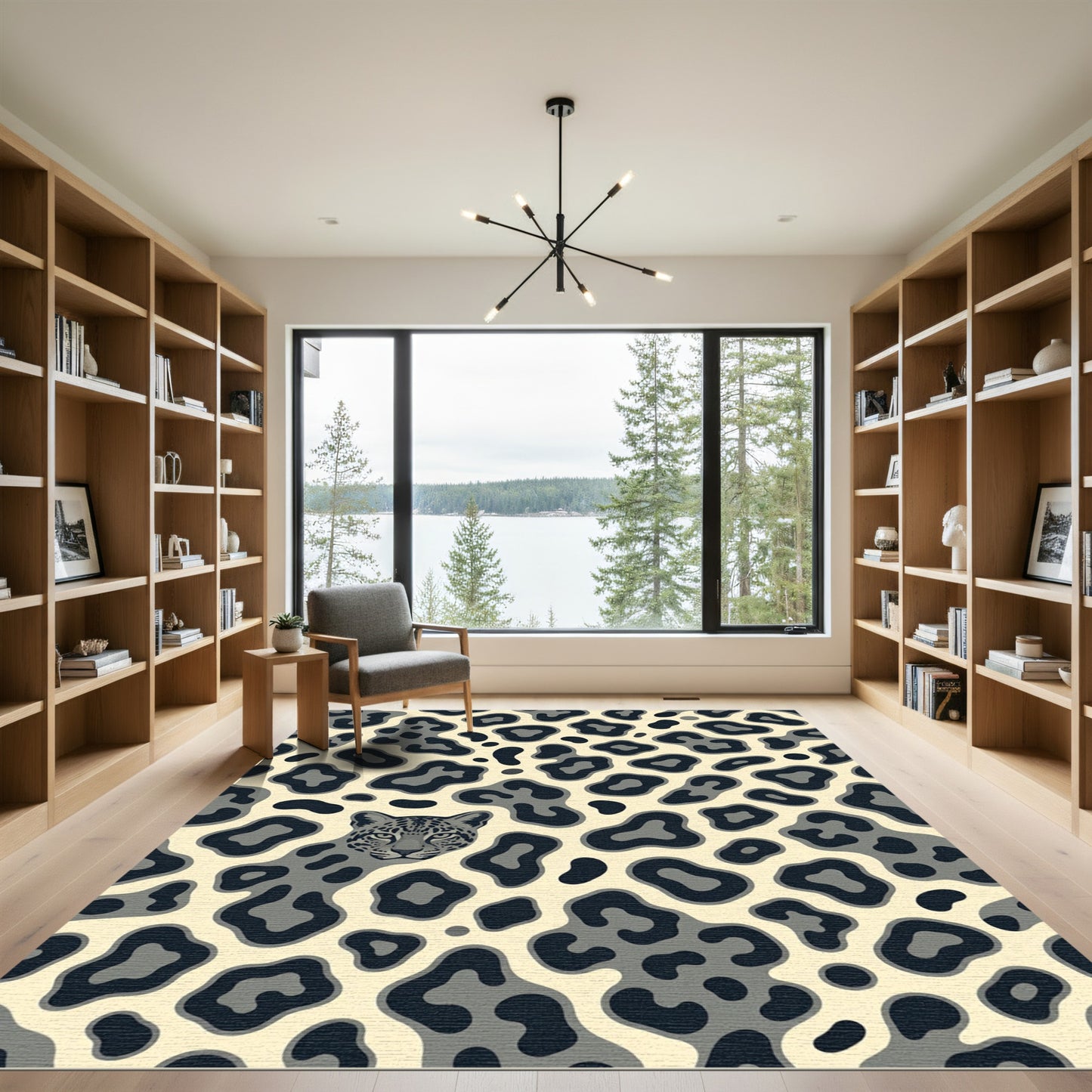 Modern Charcoal Leopard Animal Spot Rug