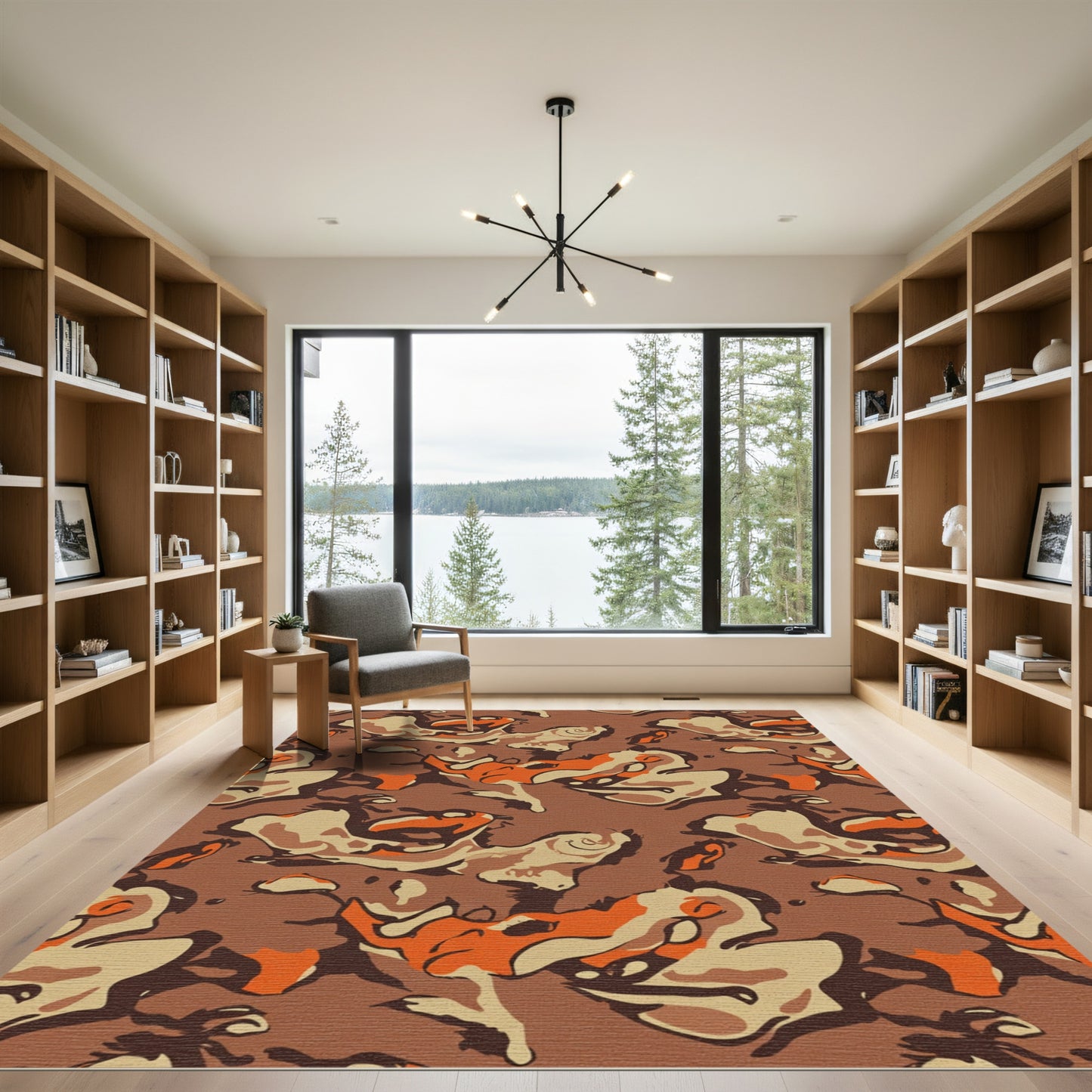 Brown Orange Abstract Camouflage Rug