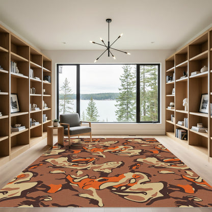 Brown Orange Abstract Camouflage Rug
