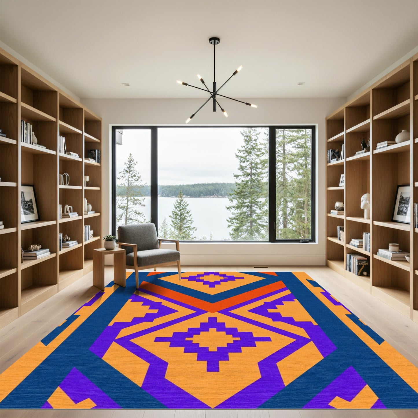 Bold Orange Purple Blue Geometric Diamond Rug