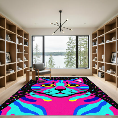 Vibrant Pink Blue Abstract Cat Spots Rug