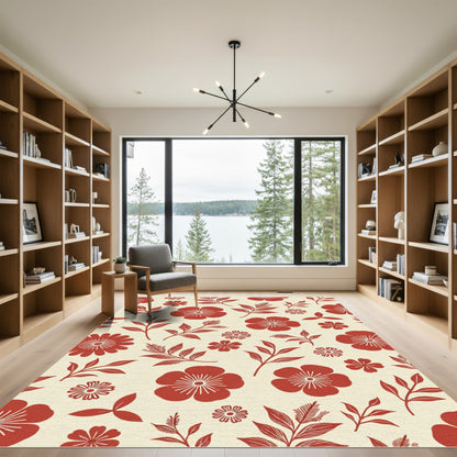Crimson floral branch on cream field Rug